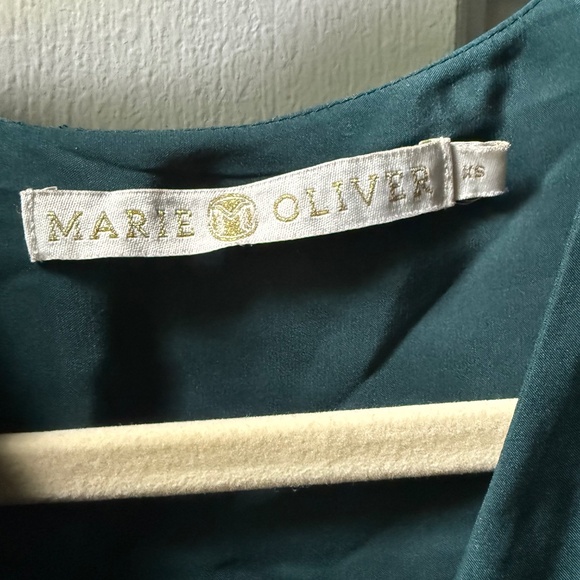 Marie Oliver Rare Silk Hunter Green Cross-front peplum blouse size XS - Picture 7 of 11